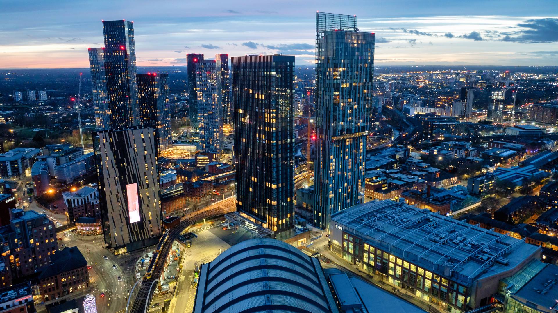 Across the UK Eightfold UK city skyline at dusk