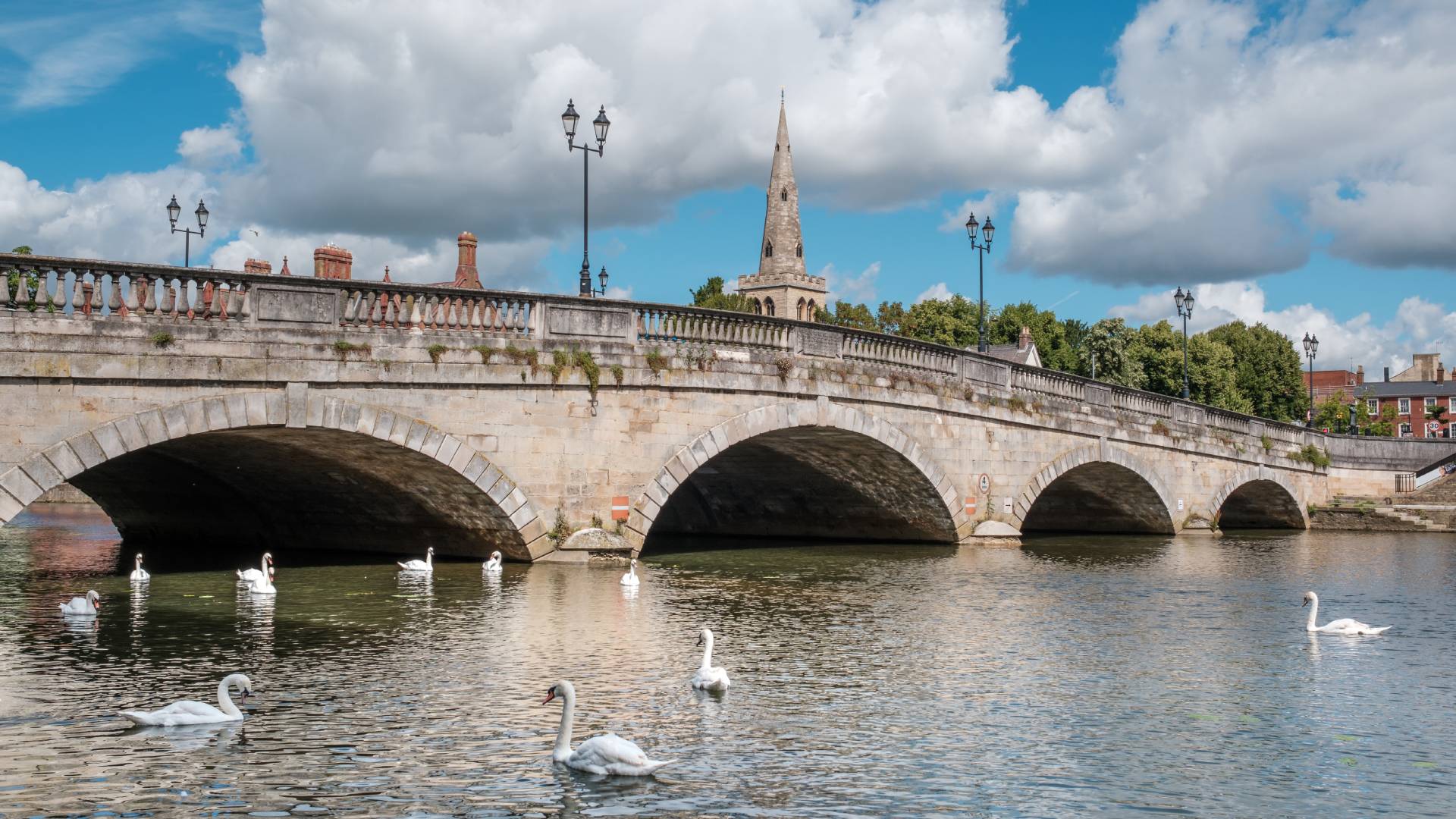 Bedford Bedford Town Bridge over the River Great Ouse with swans